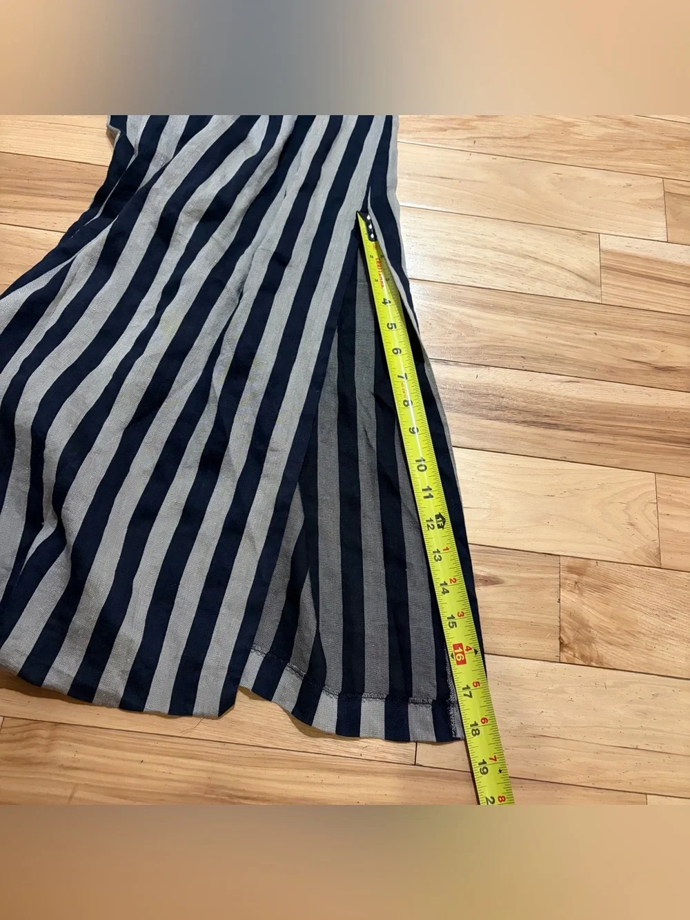Massimo Dutti Linen Blend Vertical Stripes Blue & Silver Sleeveless Maxi Dress 4 - Picture 5 of 7